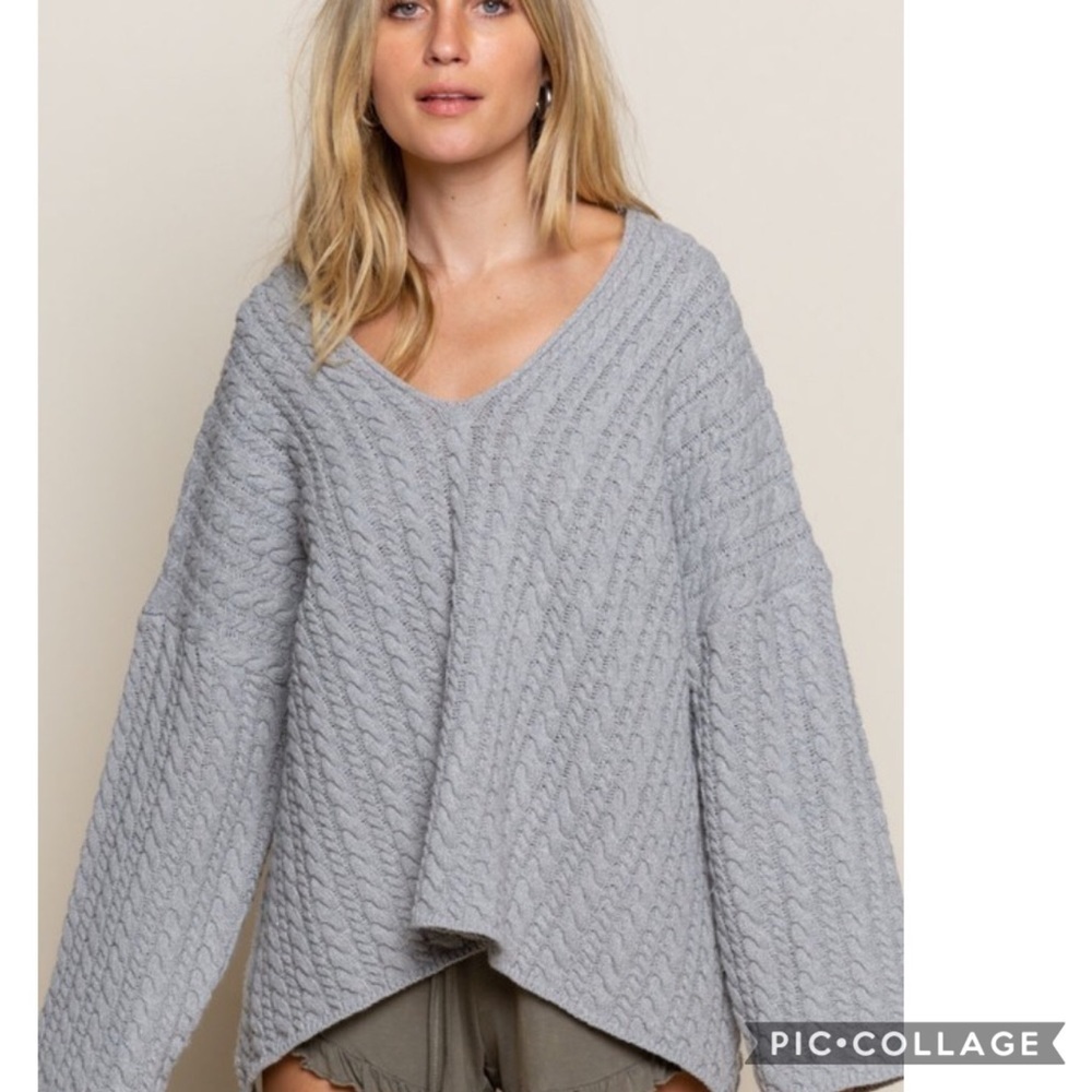 SALE!! Beautiful Heather Gray Cable Sweater - Picture 4 of 7